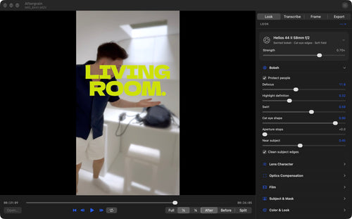 Aftergrain 2.2 · lens controls and styled captions — development preview