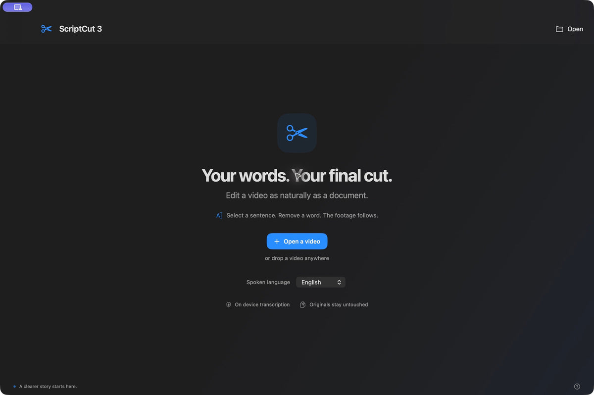 ScriptCut 3.0 · the start of a transcript-led editing workflow — development preview